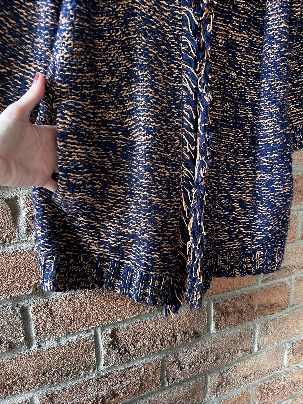 Anthropologie Sparrow Marled Peat Linen Wool Fringe Cardigan Sweater S - Picture 6 of 16